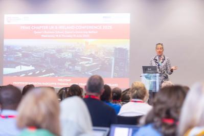 Conference speaker on stage